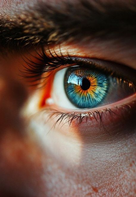 An extreme close-up macro photograph of a woman's colorful iris.